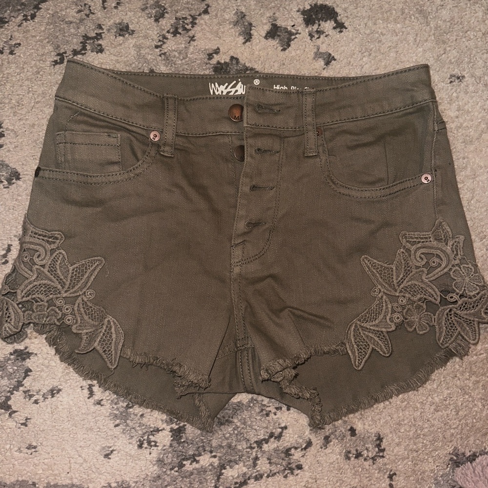 High rise green shorts